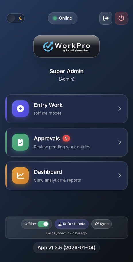 WorkPro project execution dashboard