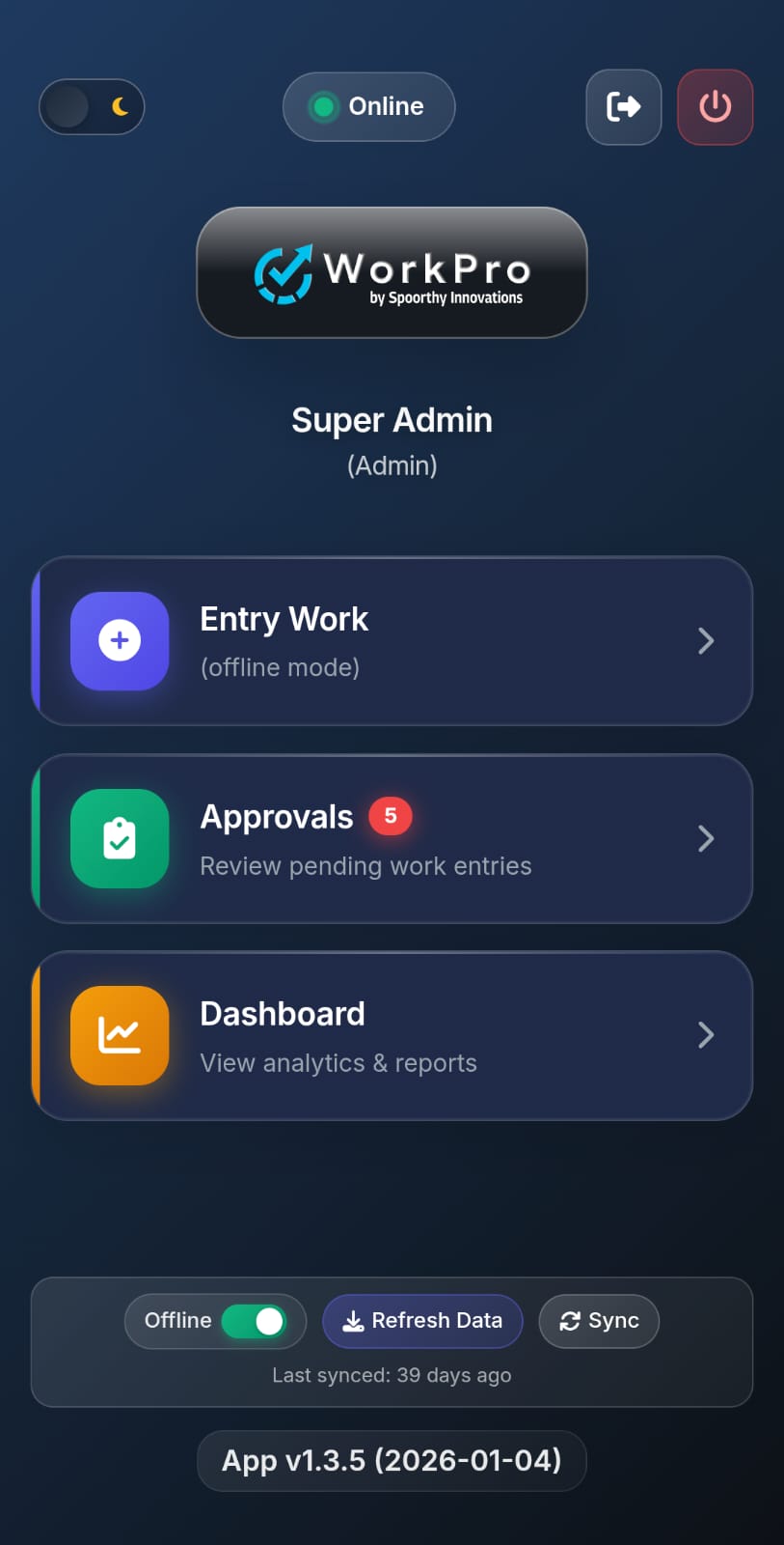 WorkPro Mobile App — by Spoorthy Innovations